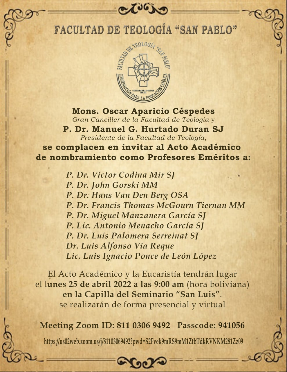 INVITACIÓN DE LA FACULTAD DE TEOLOGÍA